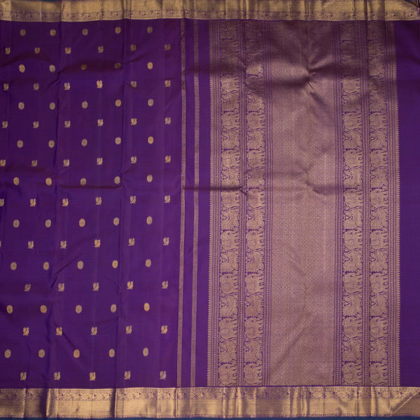 Purple Silk Saree With Peacock And Chakra Buttas And Gold Zari Border 02