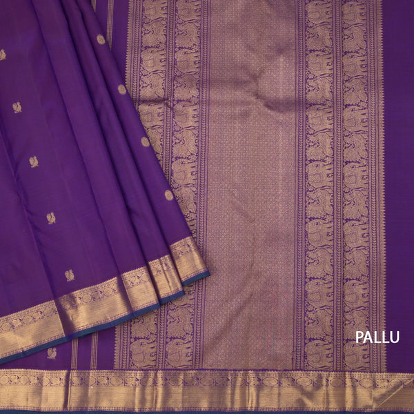 Purple Silk Saree With Peacock And Chakra Buttas And Gold Zari Border 02
