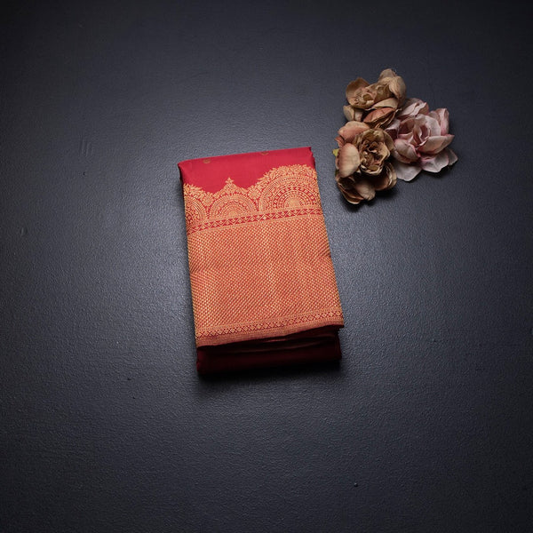 Red Silk Saree With Small Zari Buttas And Zari Border