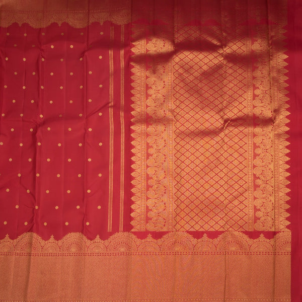 Red Silk Saree With Small Zari Buttas And Zari Border