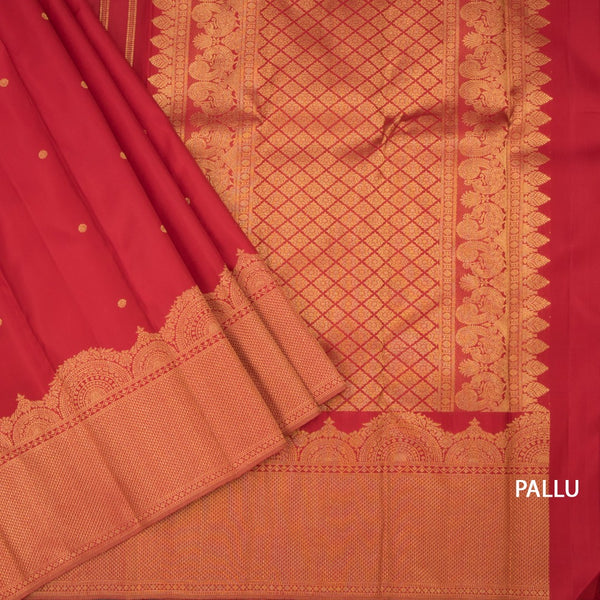 Red Silk Saree With Small Zari Buttas And Zari Border