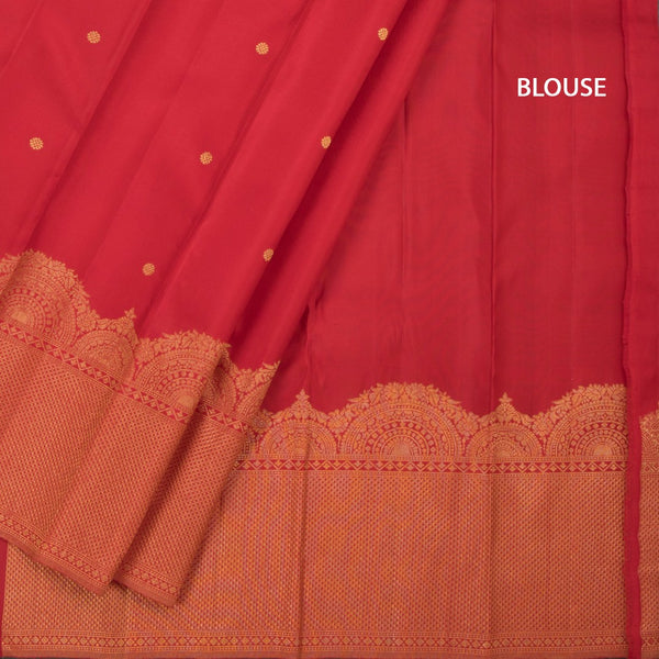 Red Silk Saree With Small Zari Buttas And Zari Border