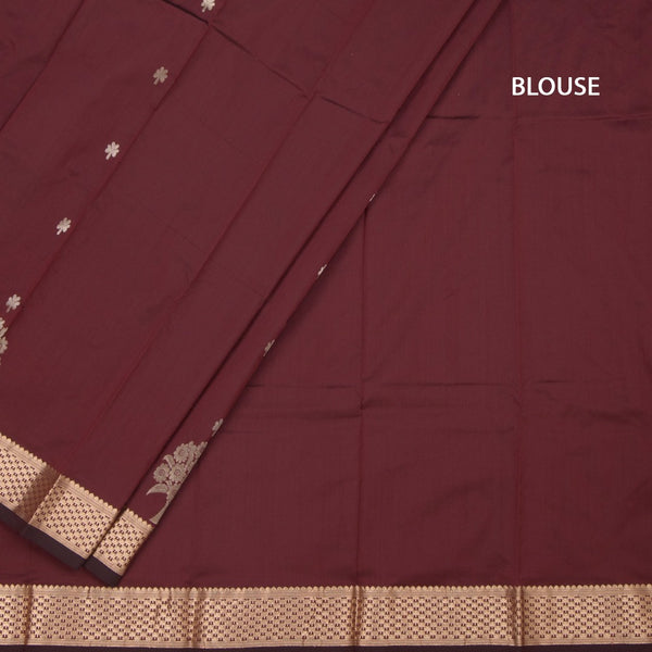 Semi Silk Maroon Saree With Floral And Tree Design And Zari Border