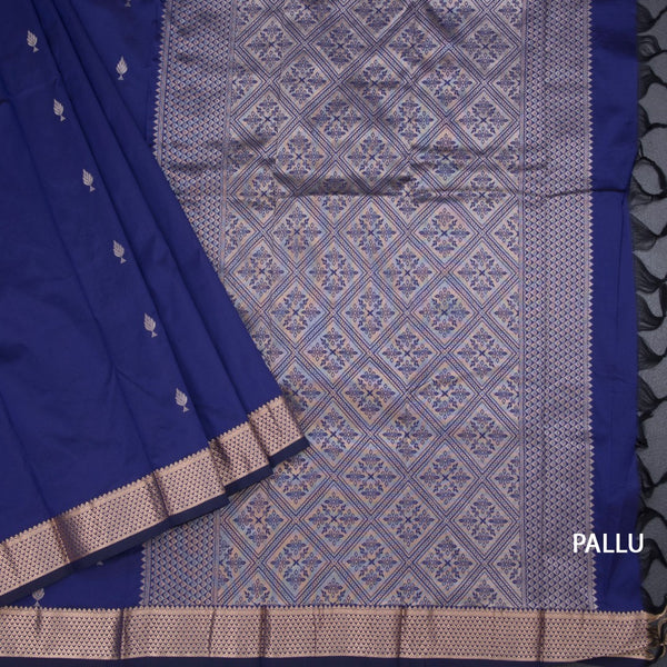 Semi Silk Royal Blue Silk Saree With Small Buttas And Zari Border