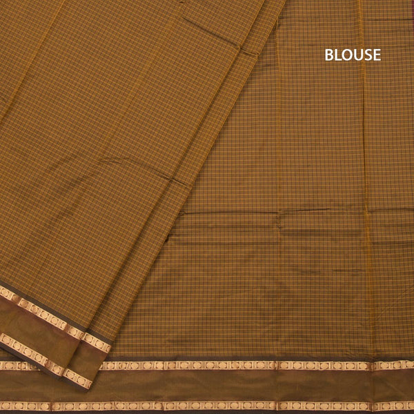 Semi Silk Golden Brown Checked Silk Saree And Rettapet Border