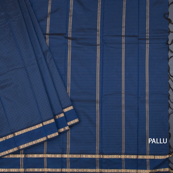 Semi Silk Dark Blue Checked Silk Saree And Rettapet Border