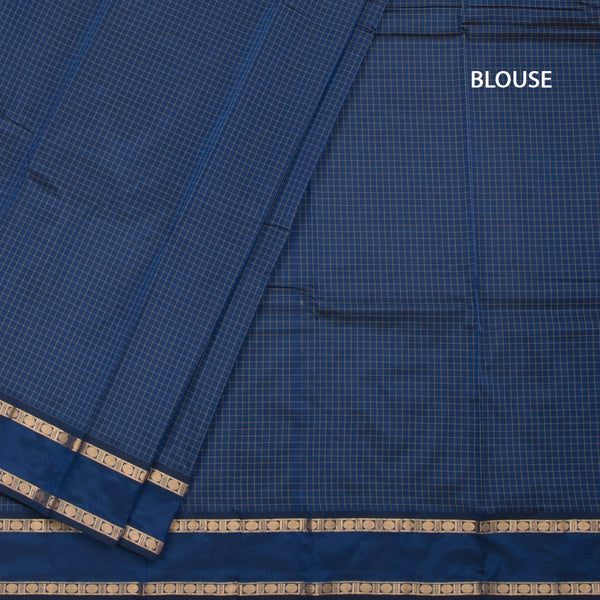 Semi Silk Dark Blue Checked Silk Saree And Rettapet Border