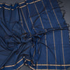 Semi Silk Dark Blue Checked Silk Saree And Rettapet Border
