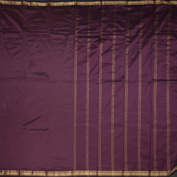 Semi Silk Purple Checked Silk Saree And Zari Border