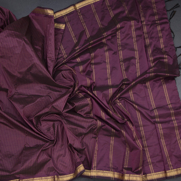 Semi Silk Purple Checked Silk Saree And Zari Border