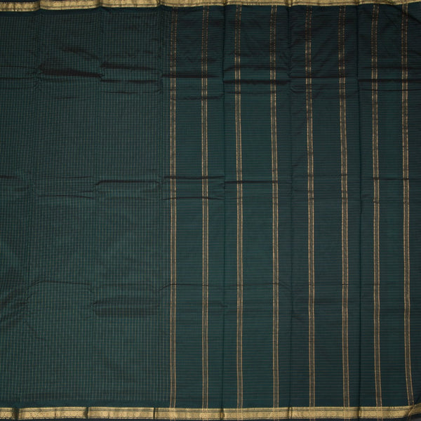Semi Silk Bottle Green Checked Silk Saree And Zari Border