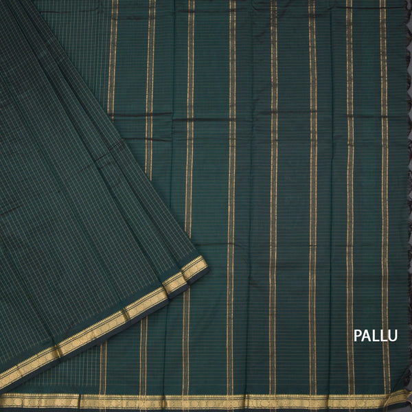 Semi Silk Bottle Green Checked Silk Saree And Zari Border