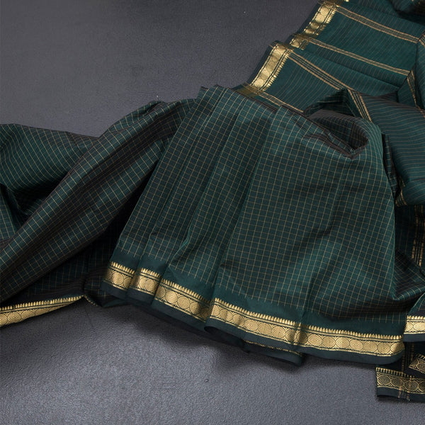 Semi Silk Bottle Green Checked Silk Saree And Zari Border