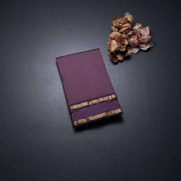 Semi Silk Purple Checked Silk Saree And Rettapet Border