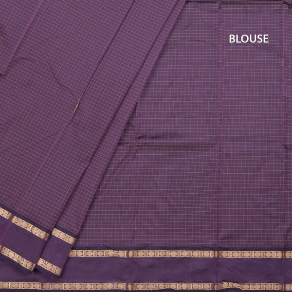 Semi Silk Purple Checked Silk Saree And Rettapet Border