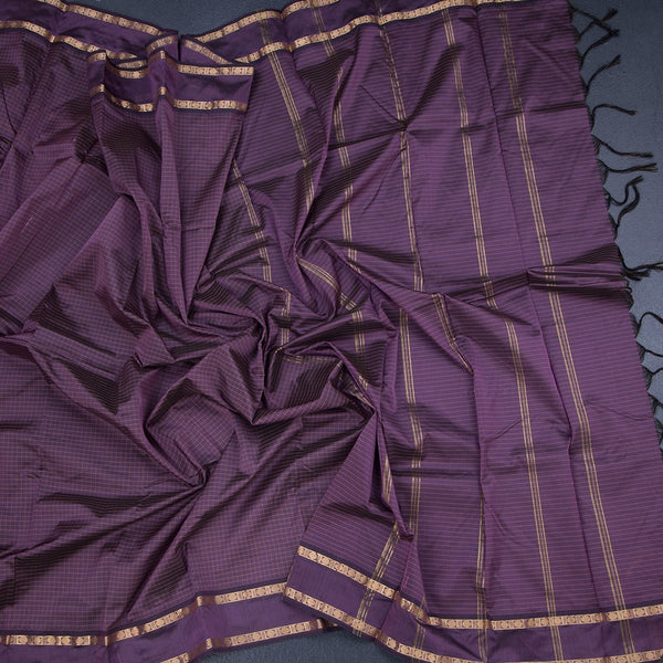 Semi Silk Purple Checked Silk Saree And Rettapet Border