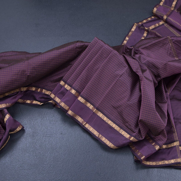 Semi Silk Purple Checked Silk Saree And Rettapet Border