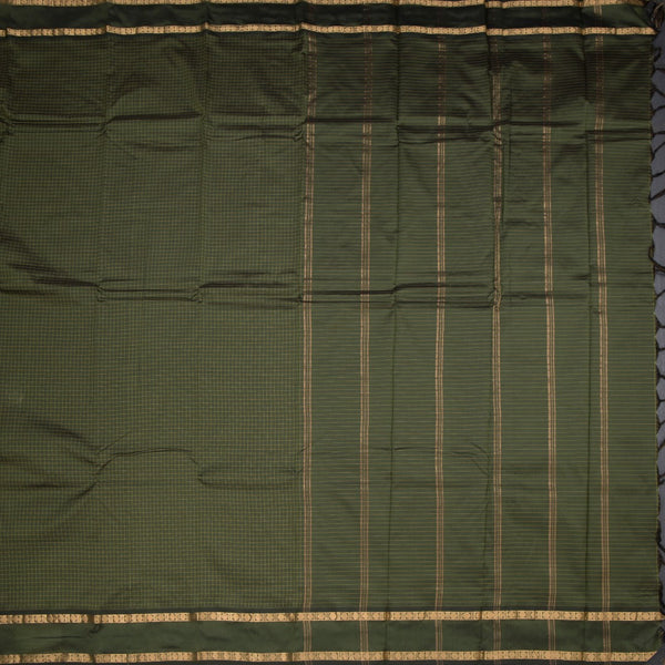 Semi Silk Olive Green Checked Silk Saree And Rettapet Border