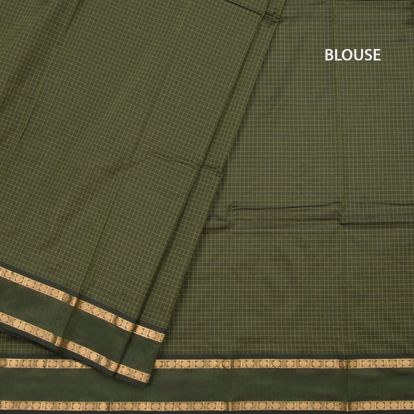 Semi Silk Olive Green Checked Silk Saree And Rettapet Border