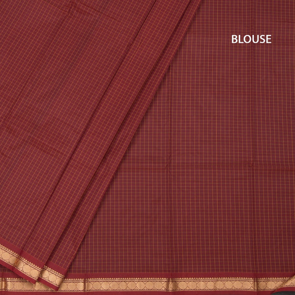 Semi Silk Maroon Checked Silk Saree And Zari Border