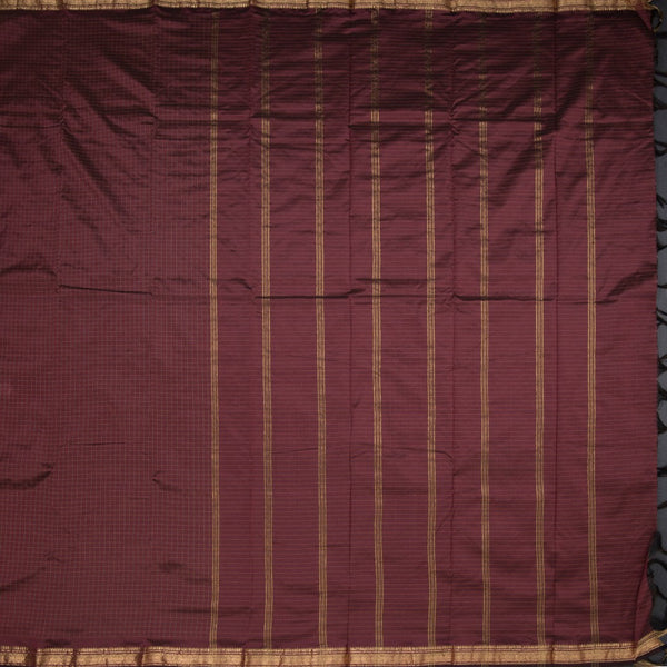 Semi Silk Maroon Checked Silk Saree And Zari Border 02