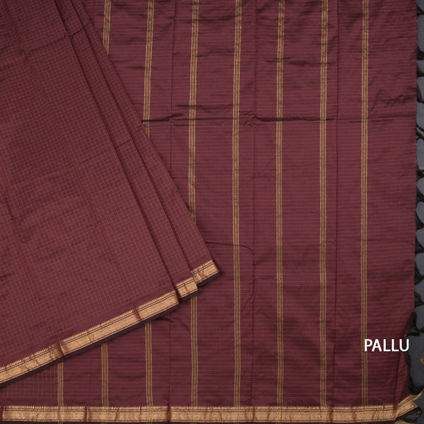 Semi Silk Maroon Checked Silk Saree And Zari Border 02