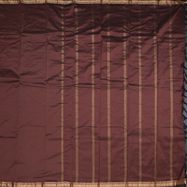 Semi Silk Cinnamon Brown Checked Silk Saree And Zari Border