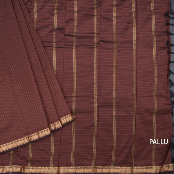 Semi Silk Cinnamon Brown Checked Silk Saree And Zari Border