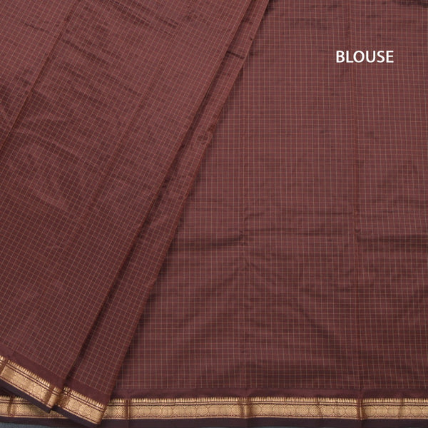 Semi Silk Cinnamon Brown Checked Silk Saree And Zari Border