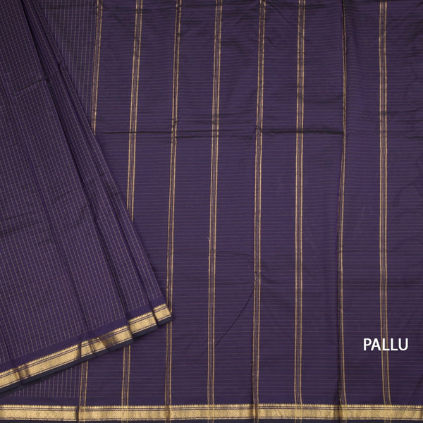 Semi Silk Brinjal Violet Checked Silk Saree And Zari Border