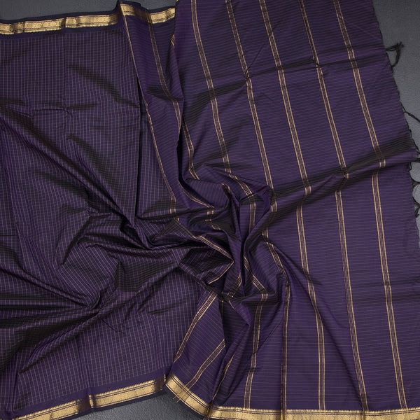 Semi Silk Brinjal Violet Checked Silk Saree And Zari Border