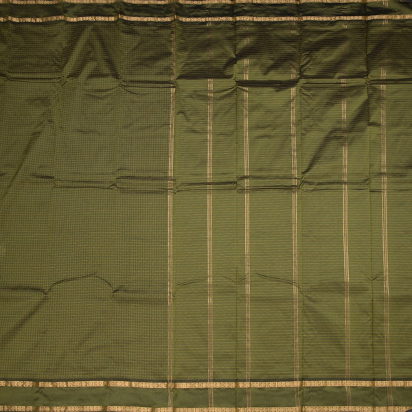 Semi Silk Olive Green Checked Silk Saree And Rettapet Border
