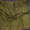 Semi Silk Olive Green Checked Silk Saree And Rettapet Border