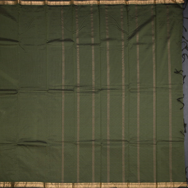 Semi Silk Leaf Green Checked Silk Saree And Zari Border
