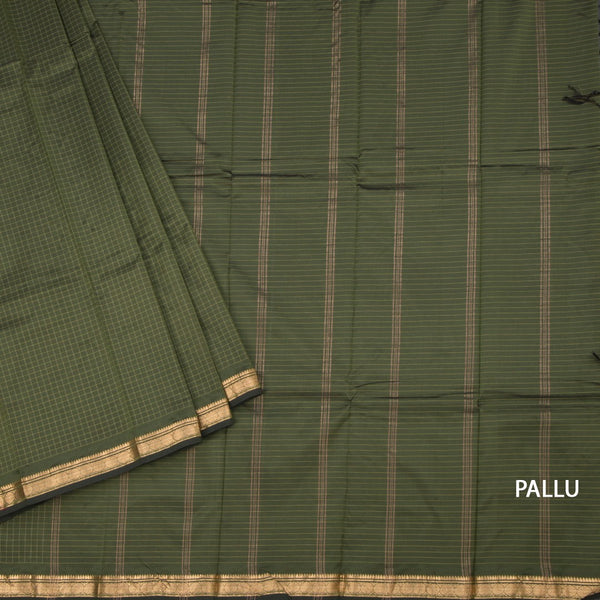 Semi Silk Leaf Green Checked Silk Saree And Zari Border