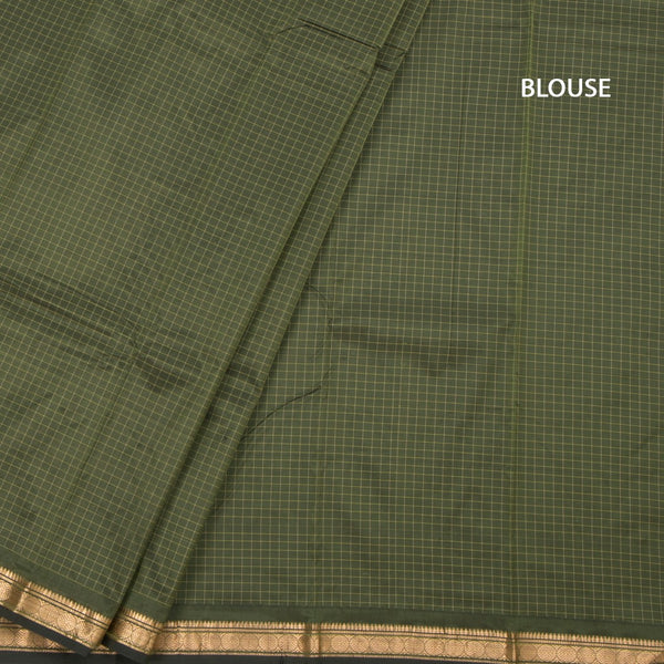 Semi Silk Leaf Green Checked Silk Saree And Zari Border