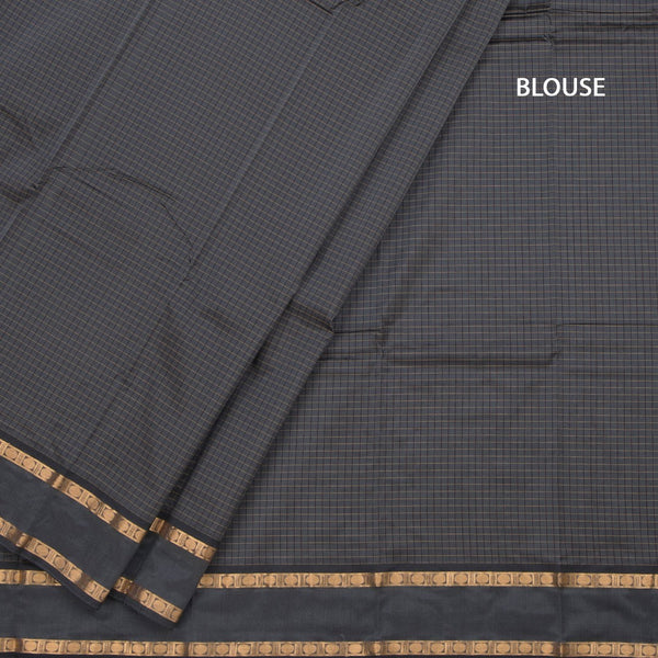 Semi Silk Grey Checked Silk Saree And Rettapet Border