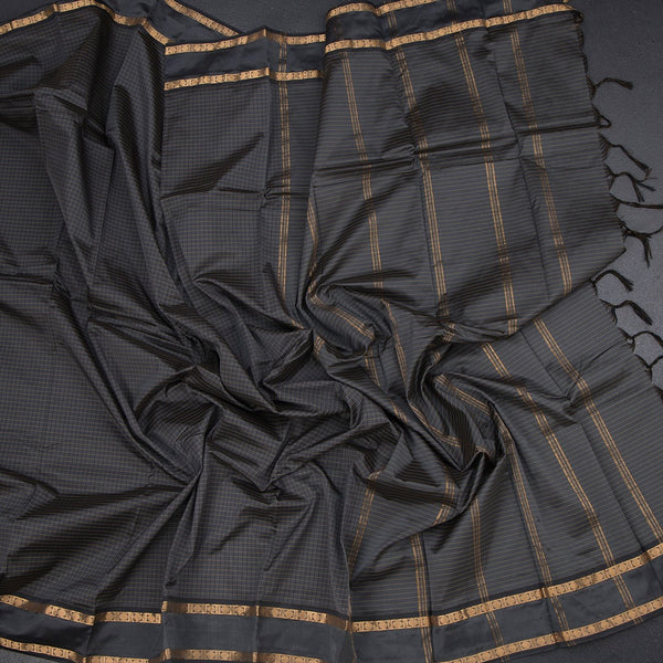 Semi Silk Grey Checked Silk Saree And Rettapet Border