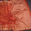 Semi Silk Fanta Orange Saree With Floral And Tree Design And Zari Border