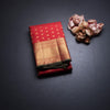 Red Silk Saree With Floral Zari Buttas And Gold Zari Border