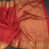 Red Silk Saree With Floral Zari Buttas And Gold Zari Border
