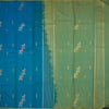 Peacock Blue Borderless Silk Saree With Zari Buttas