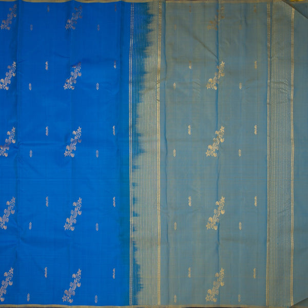 Royal Blue Borderless Silk Saree With Zari Buttas