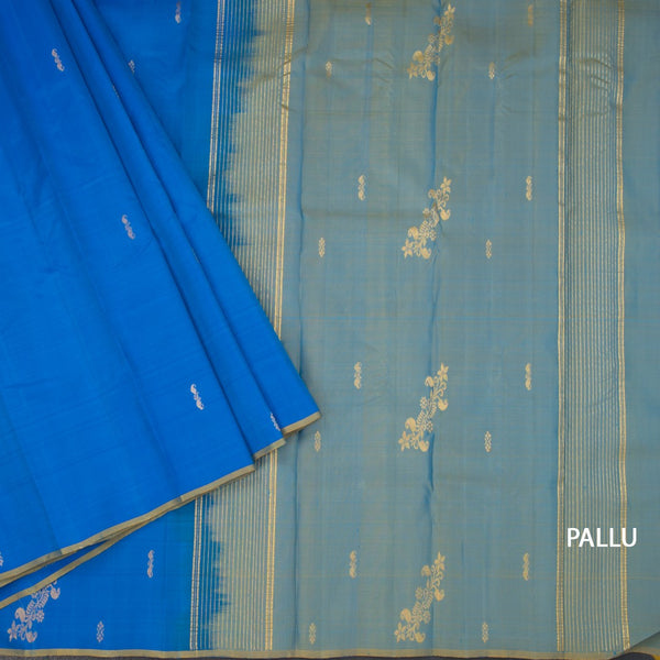 Royal Blue Borderless Silk Saree With Zari Buttas