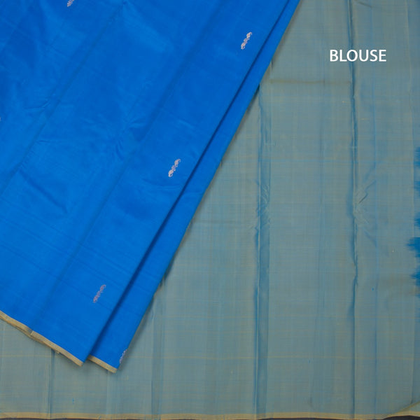 Royal Blue Borderless Silk Saree With Zari Buttas