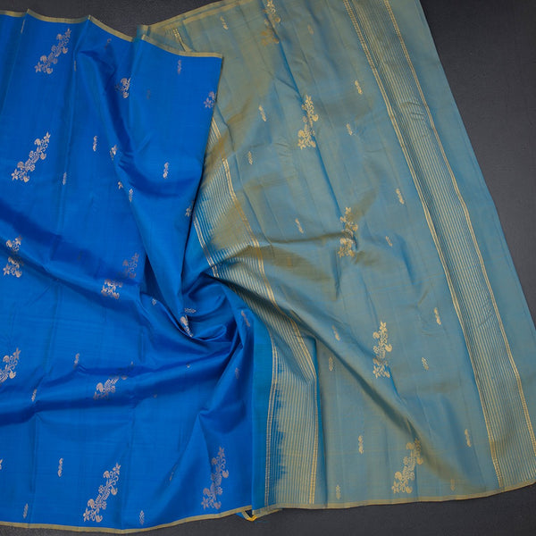 Royal Blue Borderless Silk Saree With Zari Buttas