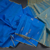 Royal Blue Borderless Silk Saree With Zari Buttas