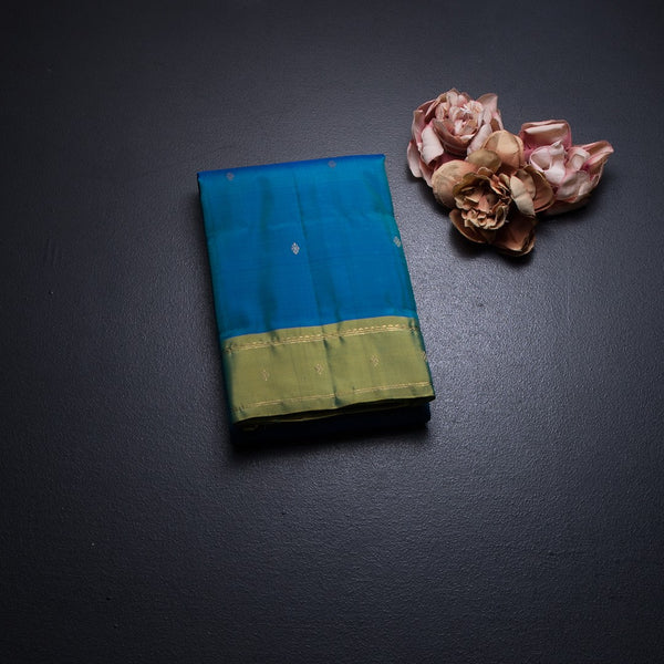 Peacock Blue Silk Saree With Zari Buttas And Zari Border