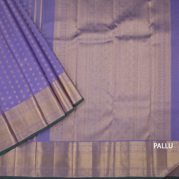 Lavender Silk Saree With Floral Zari Buttas And Gold Zari Border