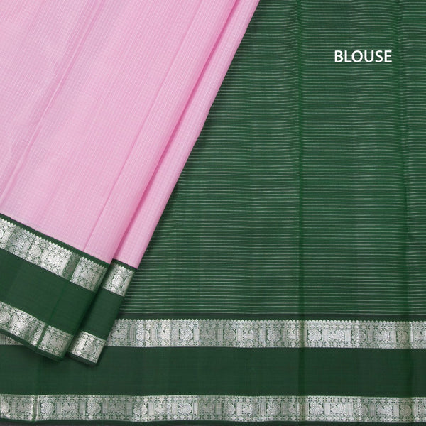 Light Pink Checked Silk Saree And Rettpet Silver Zari Border